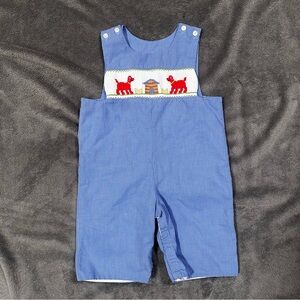 Claire & Charlie Puppy Dog Blue Gingham Longalls Romper - 12 Months- Boys